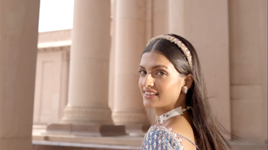 PEACOCK BLUE TAFETTA LEHENGA CHOLI WITH A TULLE DUPATTA AND BELT