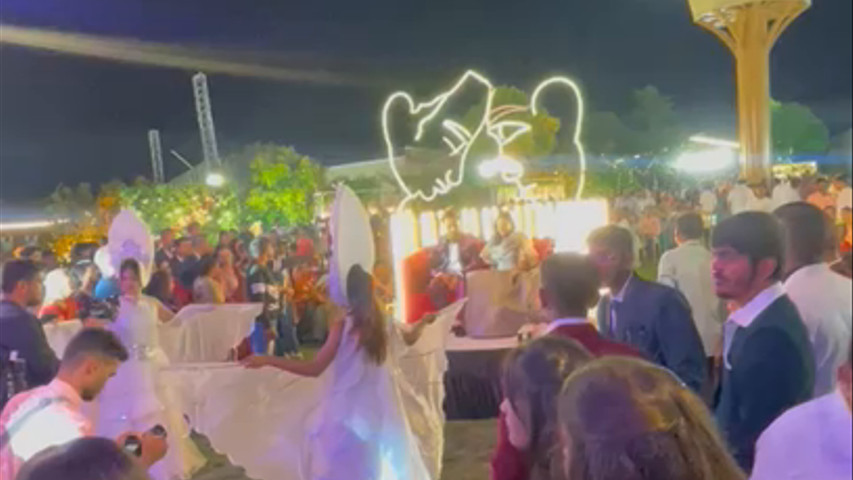 The entry of the bride and groom foe the sangeet ceremony