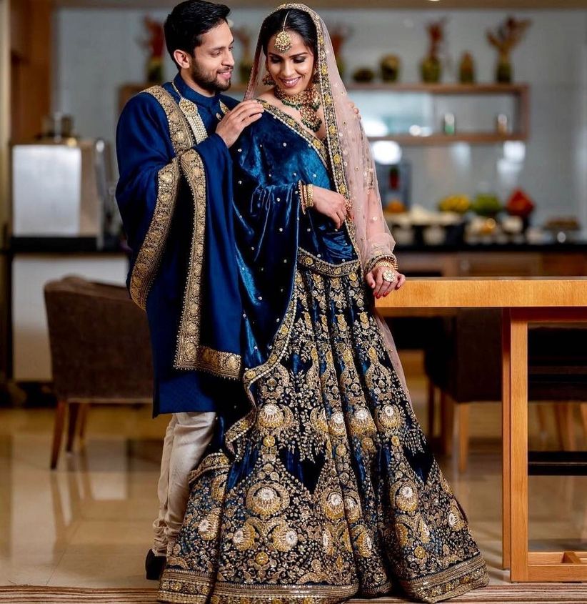 bride and groom lehenga