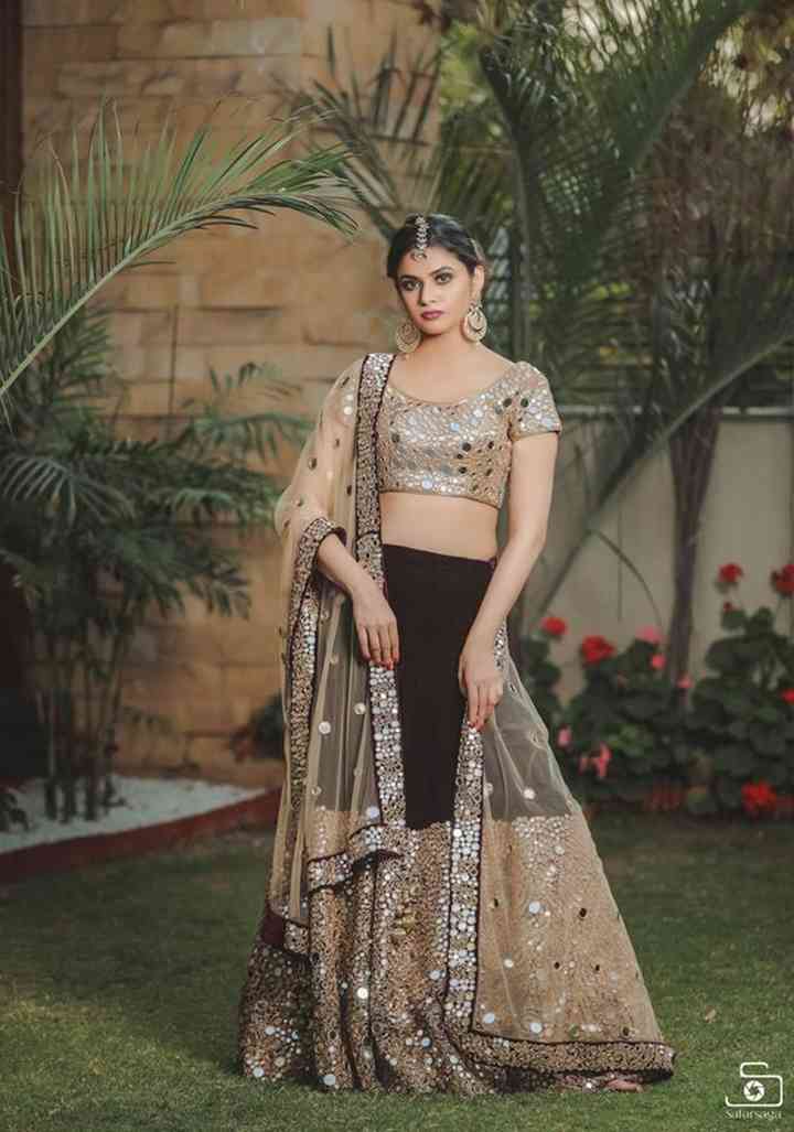 Embroidered white lehenga with mirror work, For Suit at best price in Surat