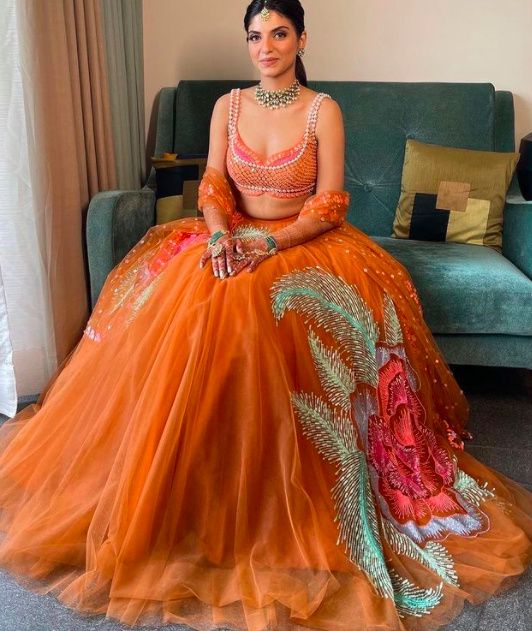 Tangerine Lehenga = Apt for Sundowner weddings!! - 1