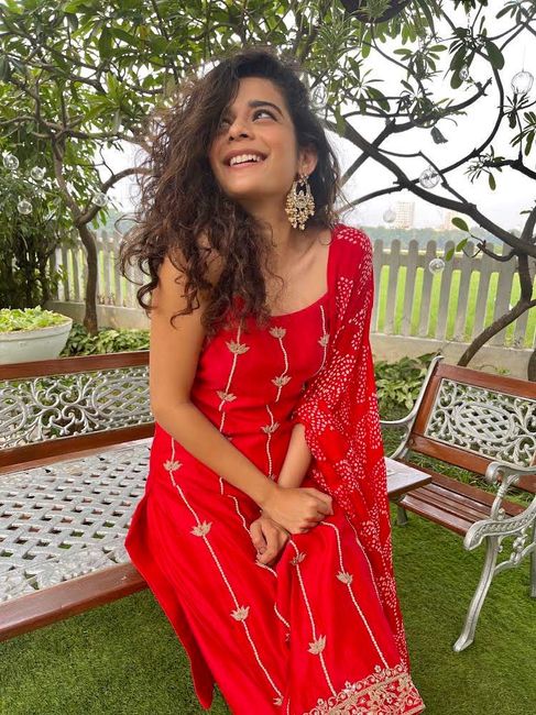 Mithila Palkar looks stunning in a luscious red Kurta Set 2