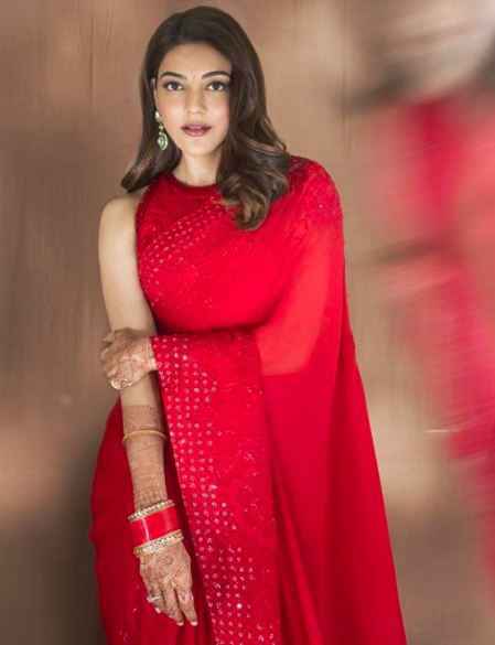 Kajal Aggarwal slayeddd her first Karwa Chauth look in Manish Malhotra's Red saree😍 - 1