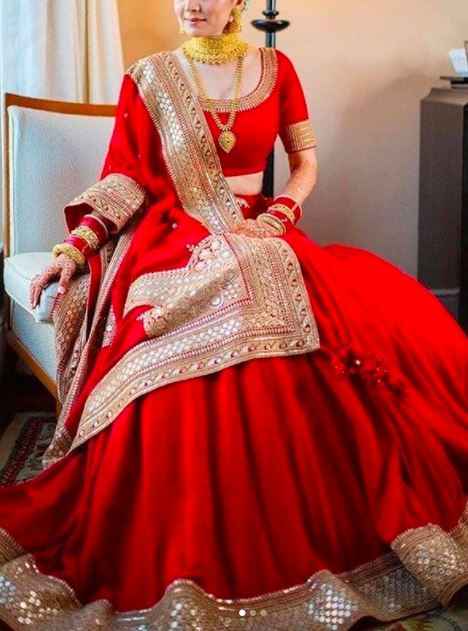 What do you think of this plain red lehenga with just Gota Patti work? - 1