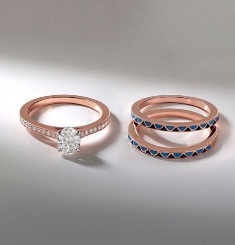 Blue Solitaire 3 ring set for engagement ♥️ - 1