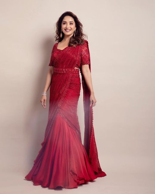 Madhuri Dixit Looks So Pretty In This Belted Lehenga Saree - 1