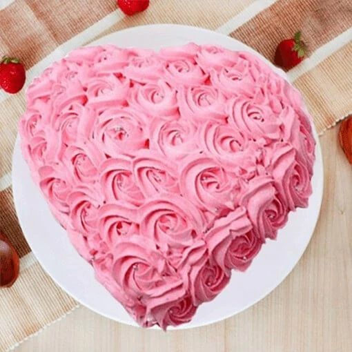 Pink Rose Hearts Shape Cake