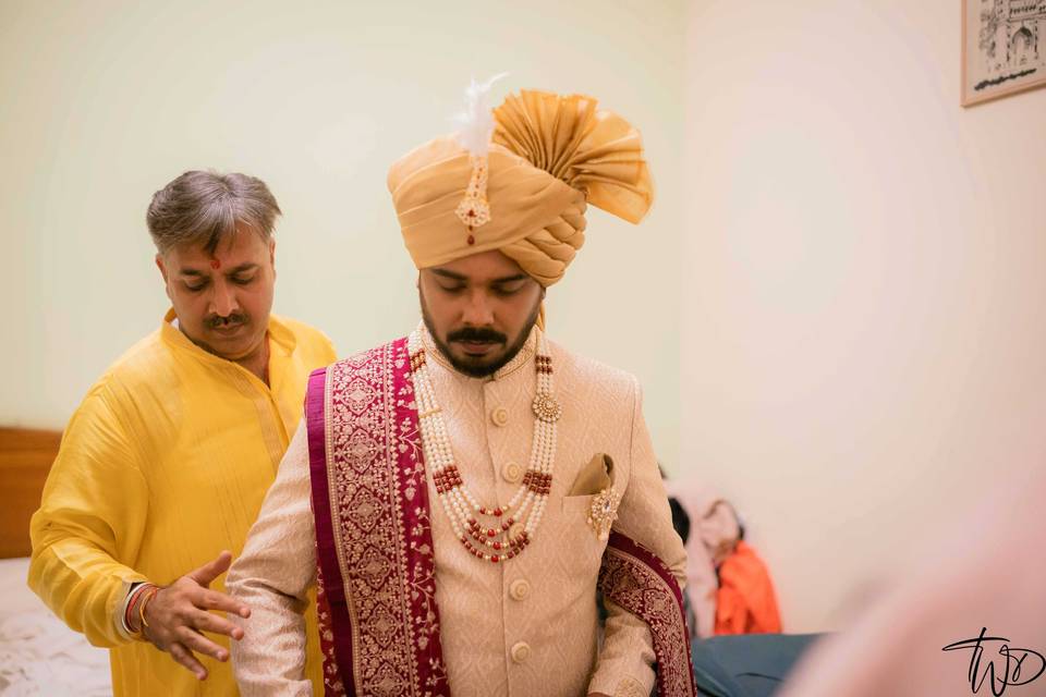 Groom getting ready