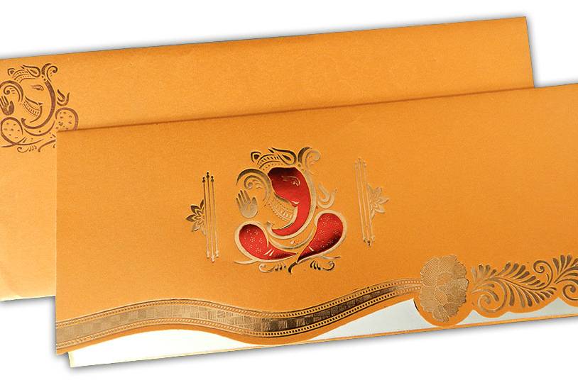Golden red Ganesh invitation