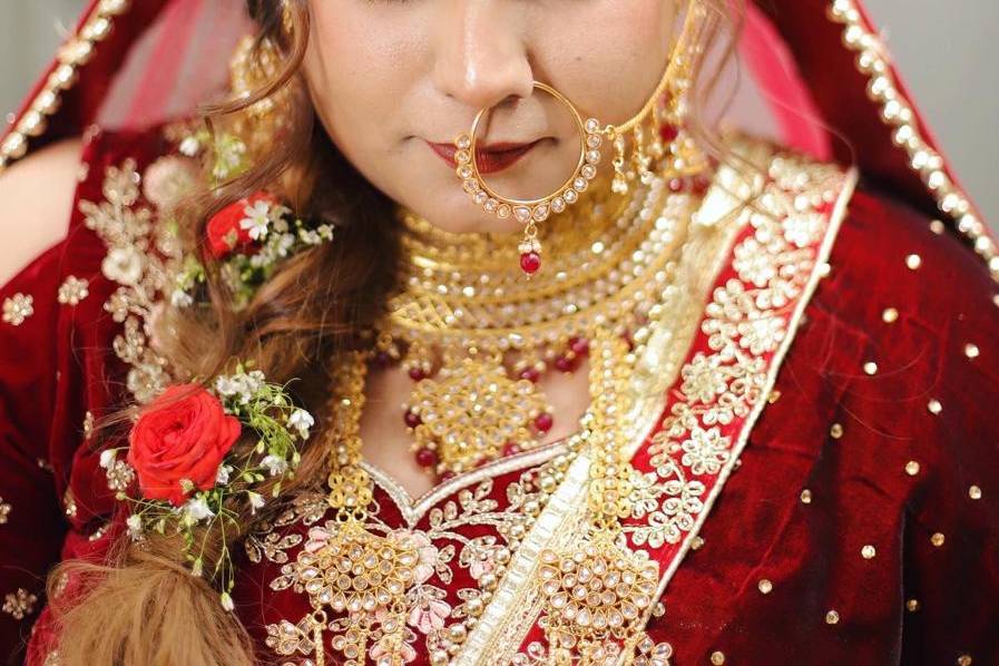 Bride in maroon
