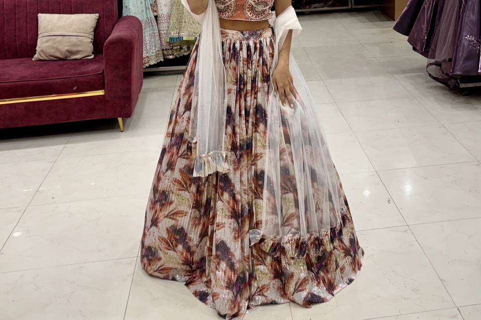 Printed sequin lehenga