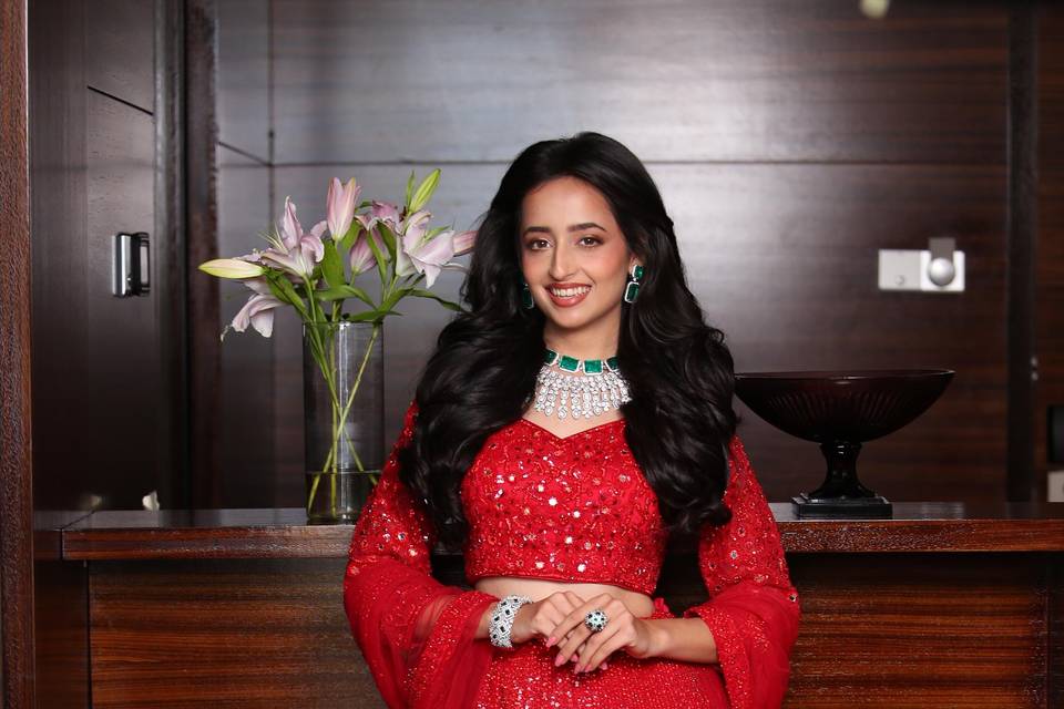 Red bridal lehenga.