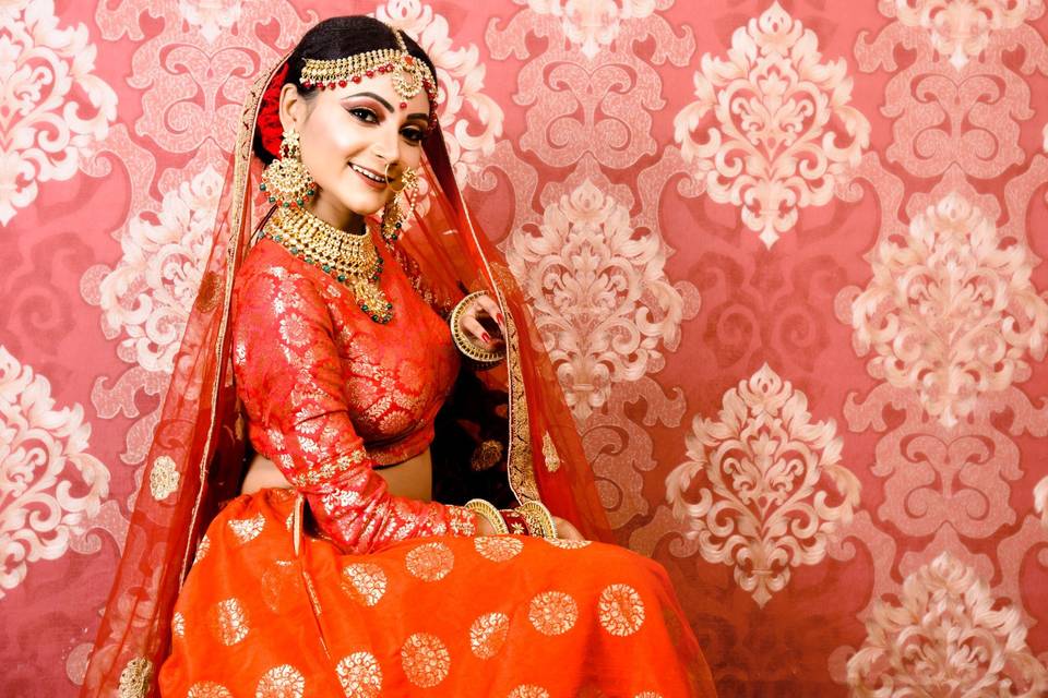 Scarlet Red & Carrot Orange Lehenga set - Creative Stylista