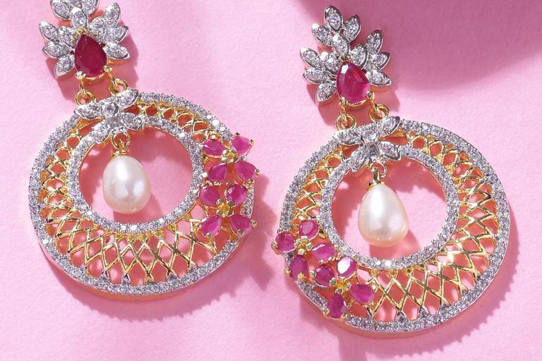 Crowned Ruby Halo Earring