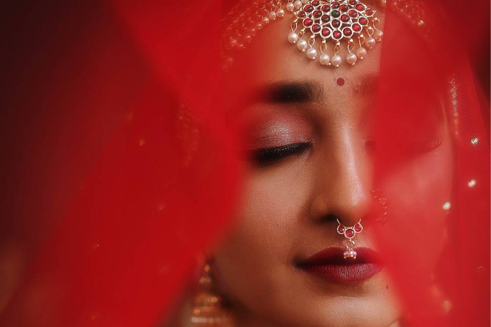 A timeless bridal portrait cap