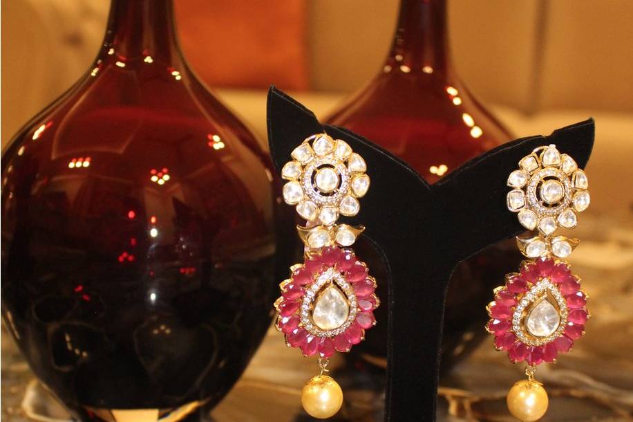 Exquisite polki & ruby dangler