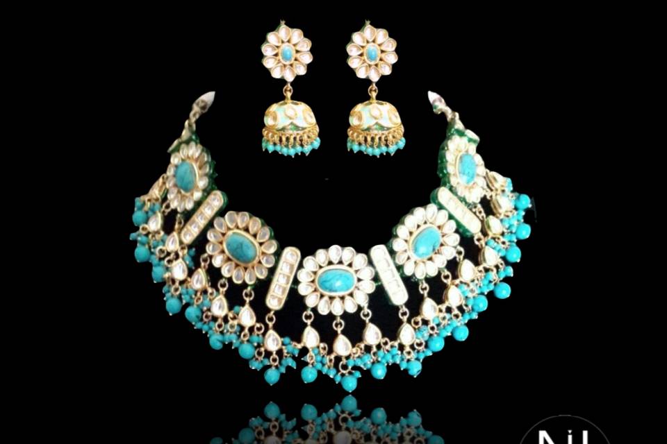 Turquoise meena polki choker