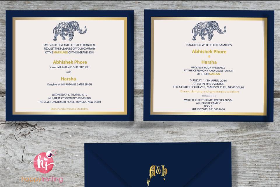 Navy blue royal invite card