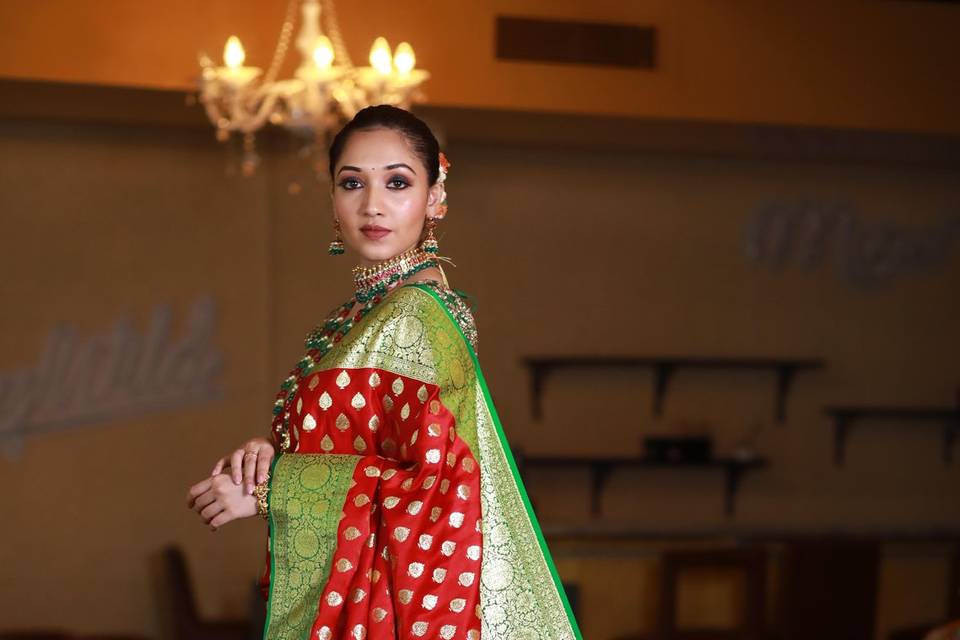 Red & Green Banarasi Saree