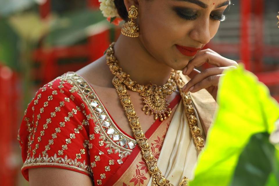 Red & White Kanjivaram Saree