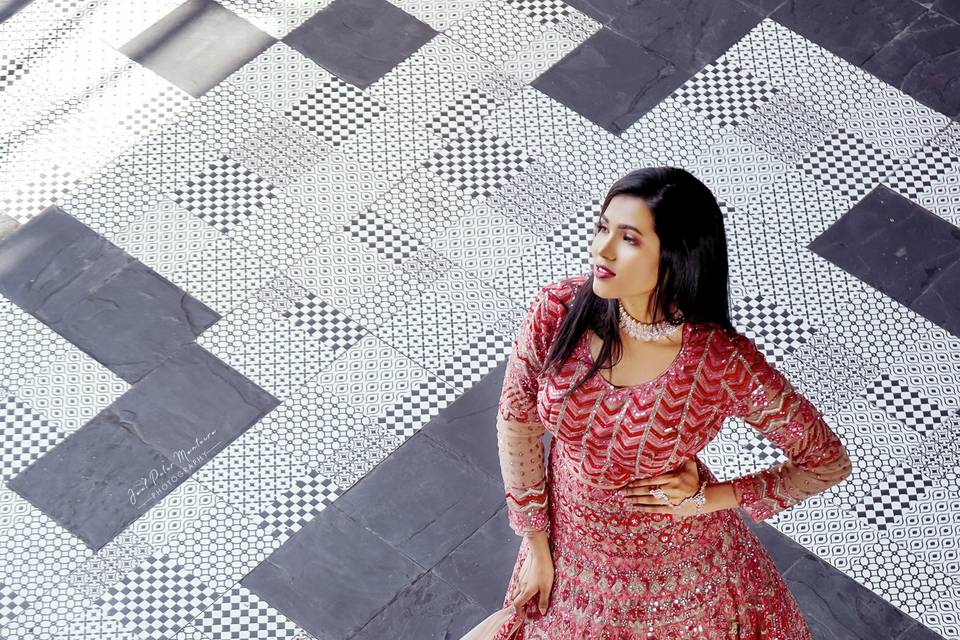 Red Mirror Work Lehenga