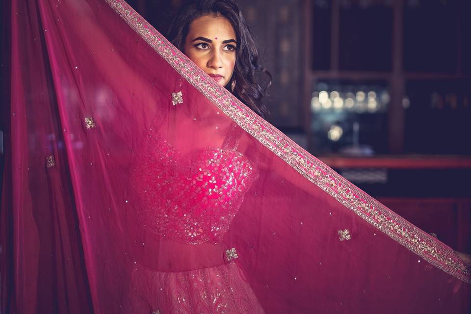 Pink Dupatta with zardozi