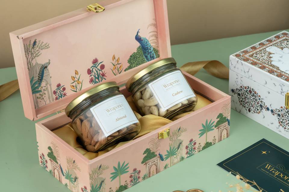 2 Jar Pink Peacock Wooden Gift