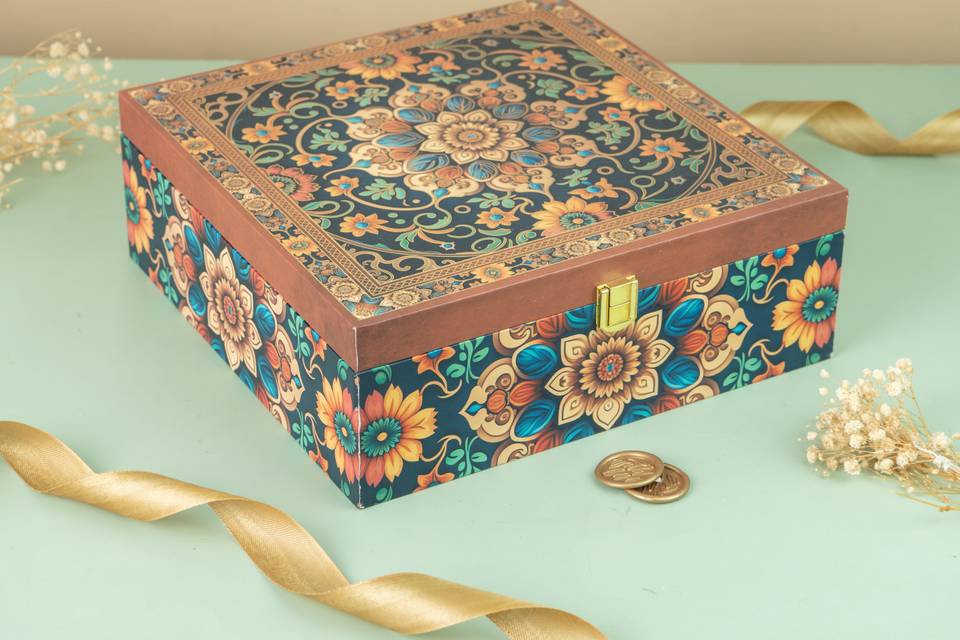 4 Jar Red Floral Foil Box