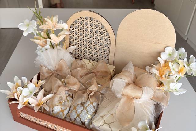 Rattan and gold hamper