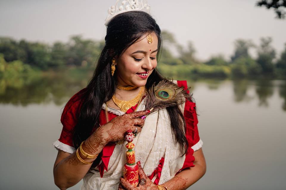 Bride Morning  poses.