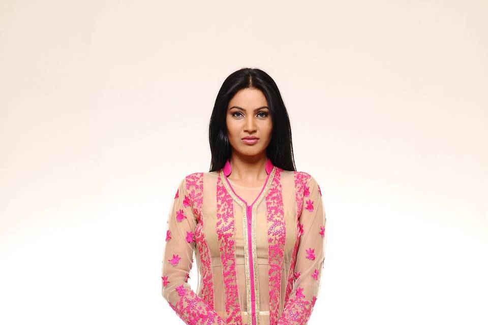 Pink thread work jacket set