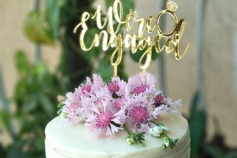 Fresh Flowers Engagement Cake
