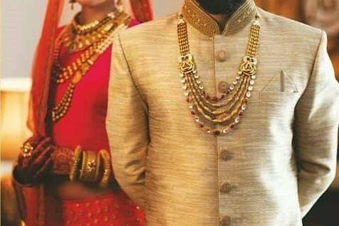 Bride and groom wear