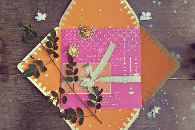 Pink orange & gold invitation
