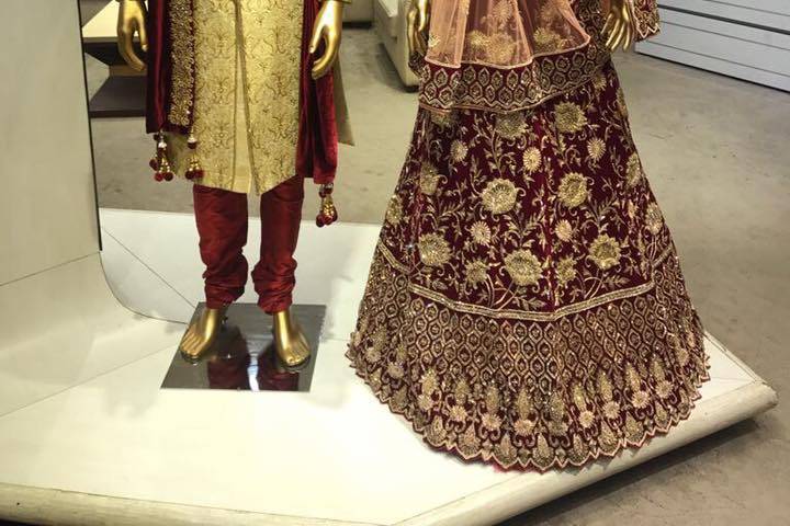 Bride and groom wear