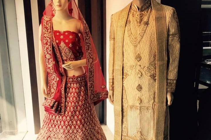 Bride and groom wear