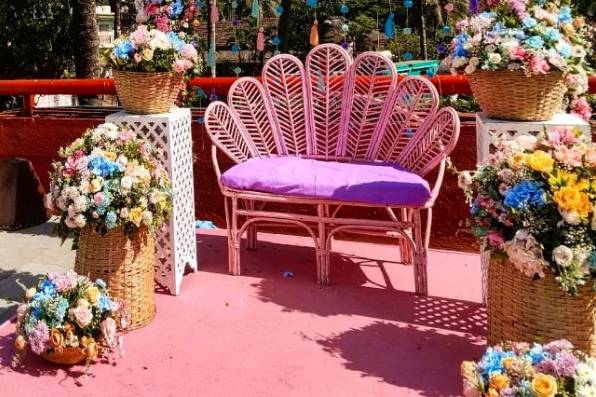 Mehendi backdrop and seating