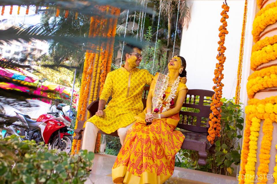 Haldi bride with brother