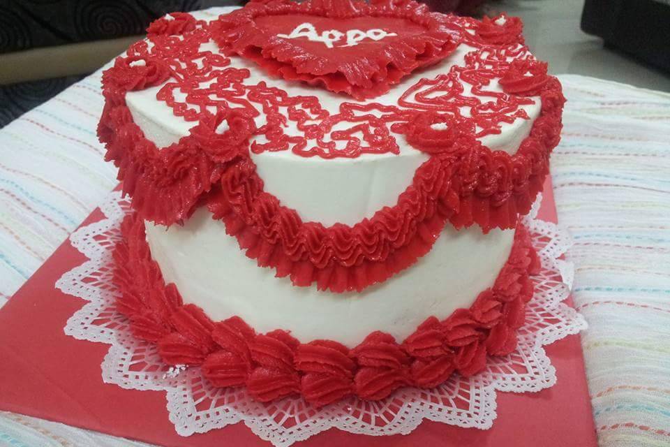 Red and white wedding cake