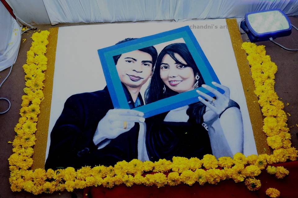 Couple rangoli in wedding
