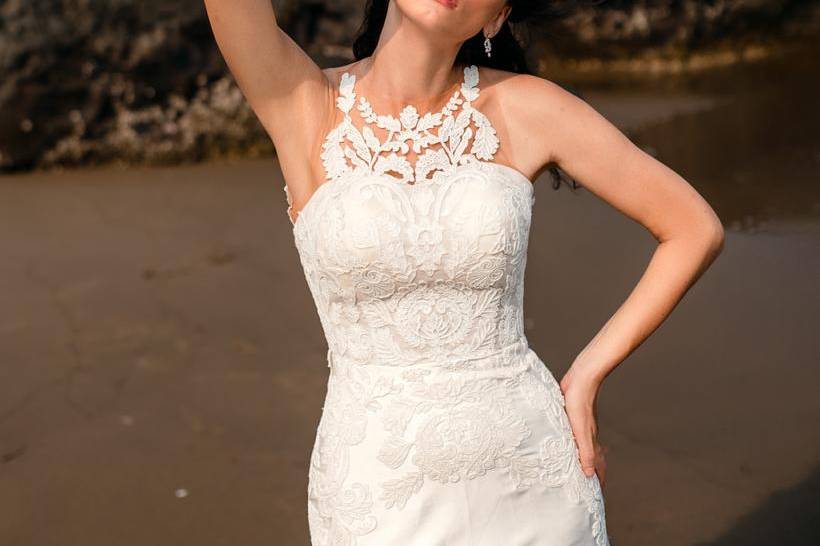 Beadwork lace highlight gown