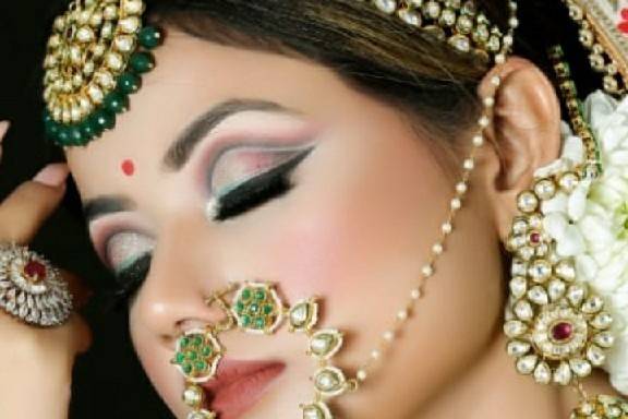 Side view of bridal makeup