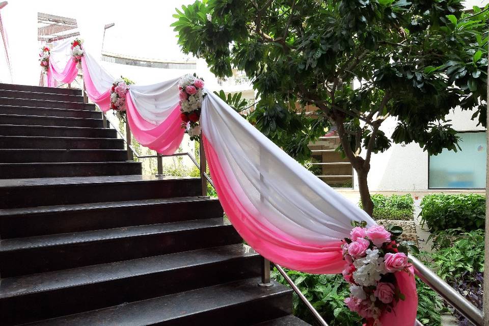Drapes on stairs