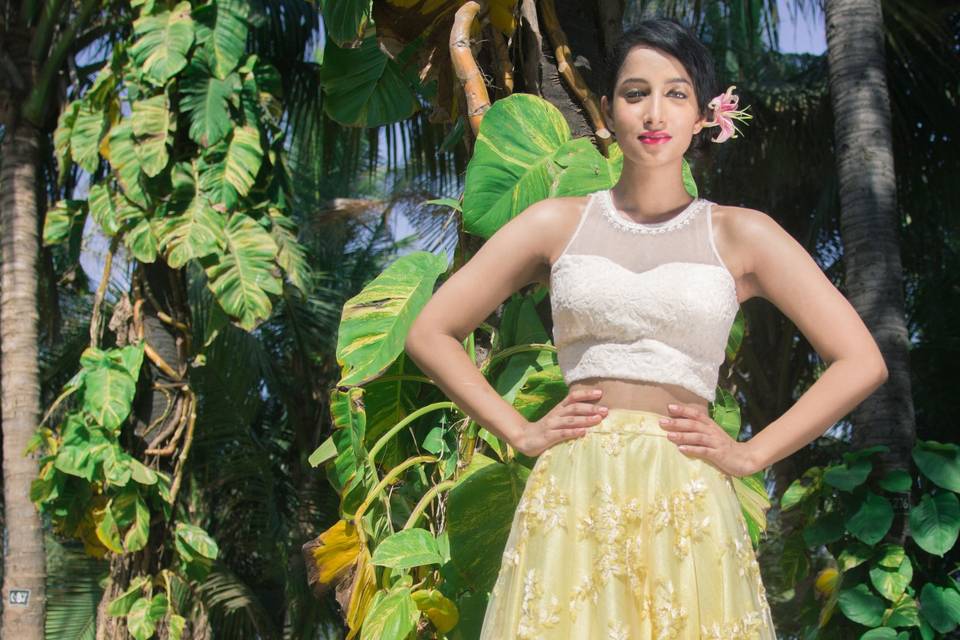 White and Lemon Yellow Lehenga