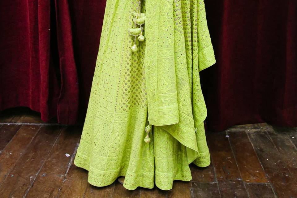 Chikankar Green Lehenga