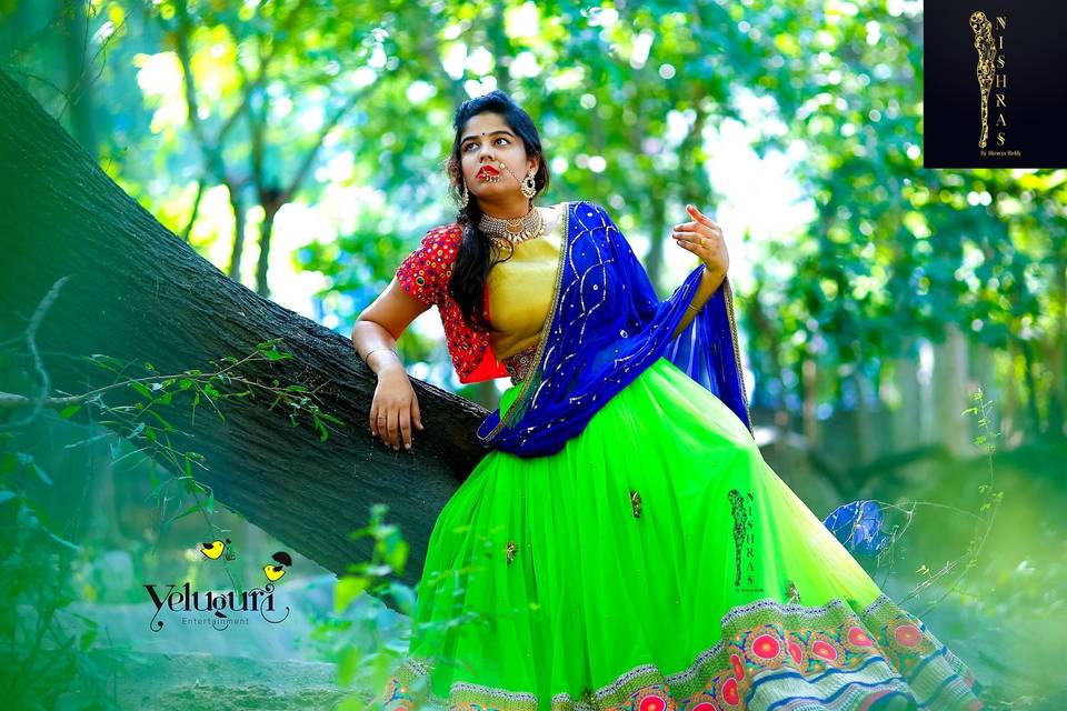 Green n blue handworked lehnga