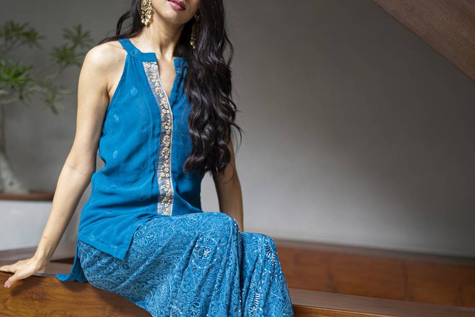 Indigo Blue Sharara Set