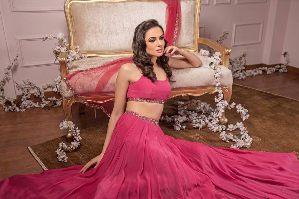 Pink embellished lehenga set