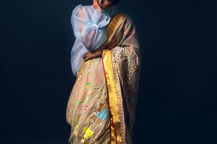 Beige-gold handloom khadi sari