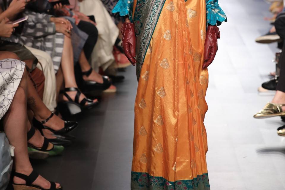 Mustard banarasi & teal blouse